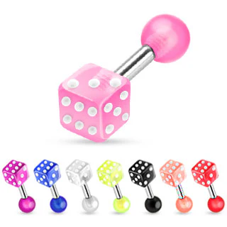 Assorted Acrylic 5 mm Dice Ball Barbell Tongue Rings - Image 11