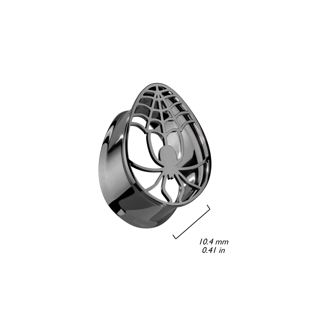 Black PVD Tear Drop Double Flare Tunnel With Hollow Spider - Image 2