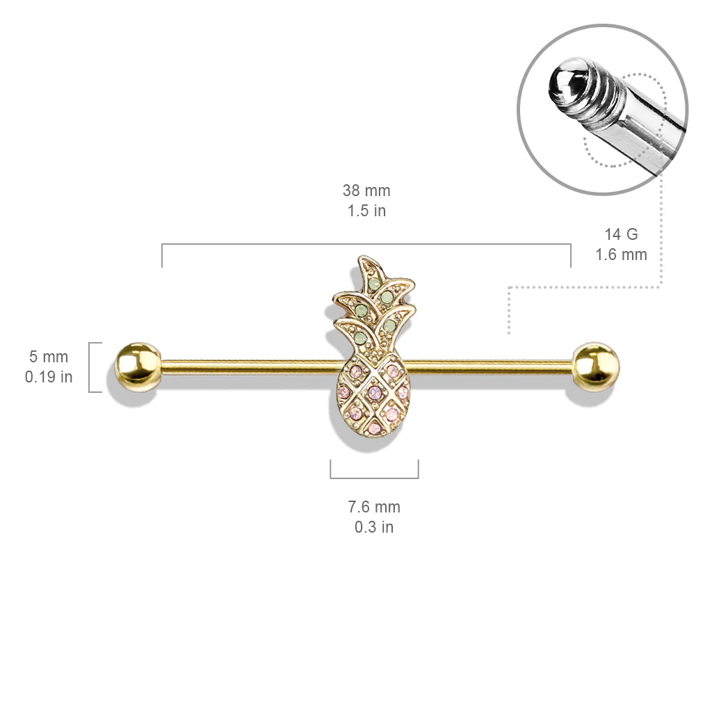 Pink Opalite Stone Paved Pineapple Industrial Barbells - Image 2
