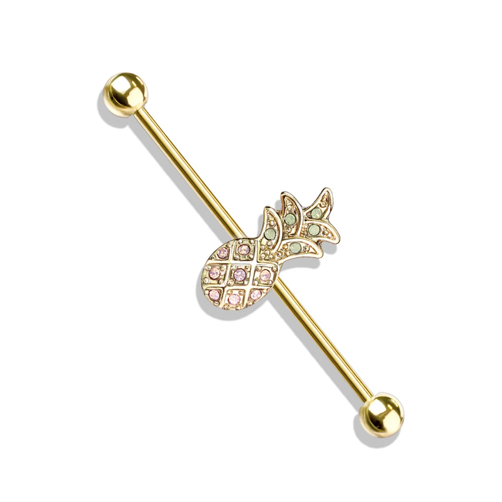 Pink Opalite Stone Paved Pineapple Industrial Barbells - Image 3