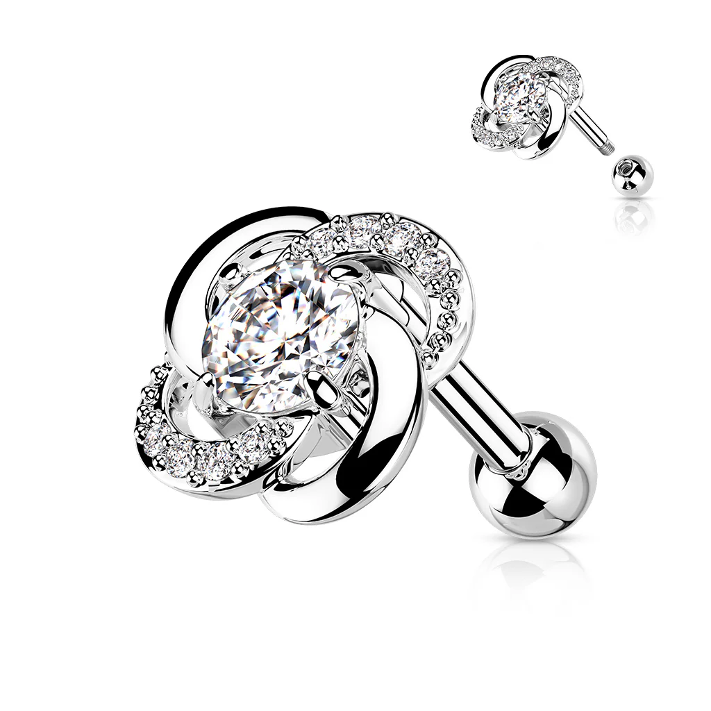 Pave CZ Flower Ear Cartilage Helix Daith Tragus Studs Earrings - Image 2
