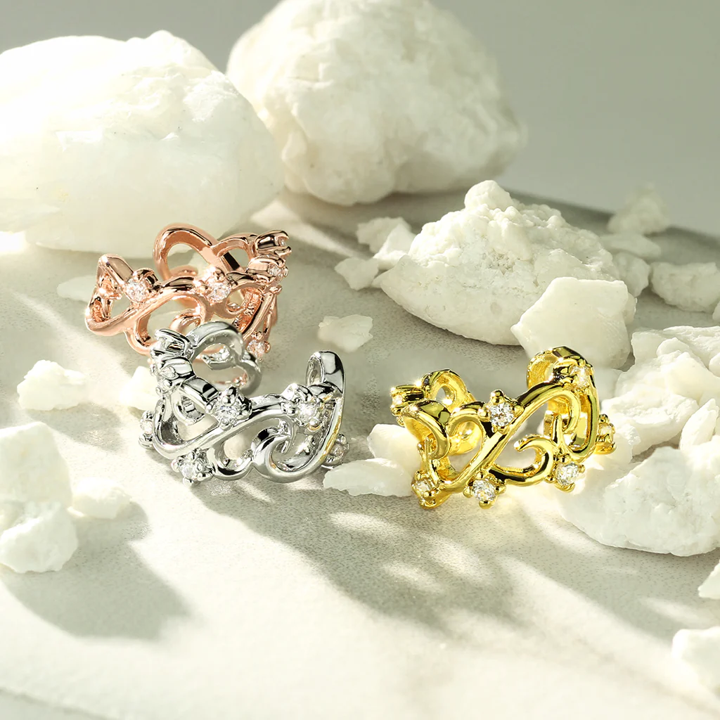 Filigree Linked Hearts CZ Non Piercing Earring Cuff - Image 3
