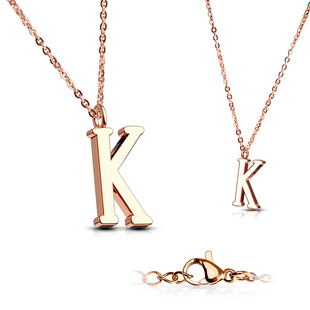 Rose Gold Plated Alphabet Initial Pendant With Chain Necklaces - Image 17