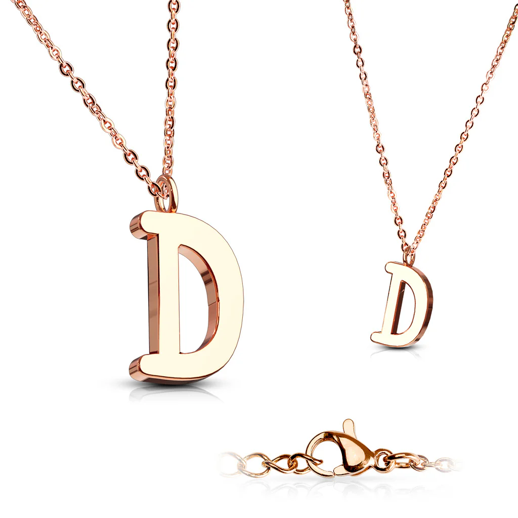 Rose Gold Plated Alphabet Initial Pendant With Chain Necklaces - Image 20