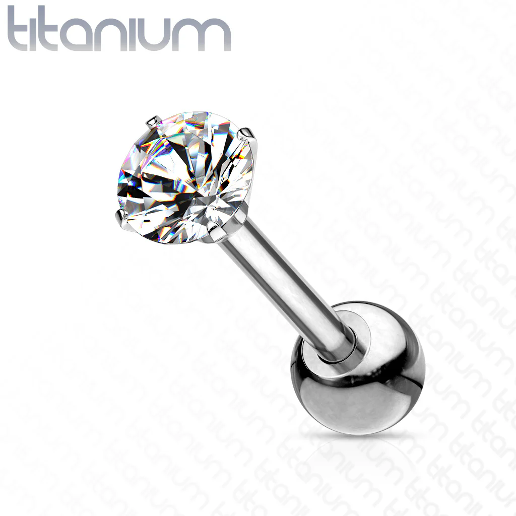 Prong Set CZ Implant Grade Solid Titanium Ear Cartilage Helix Tragus Barbell 18G - Image 3