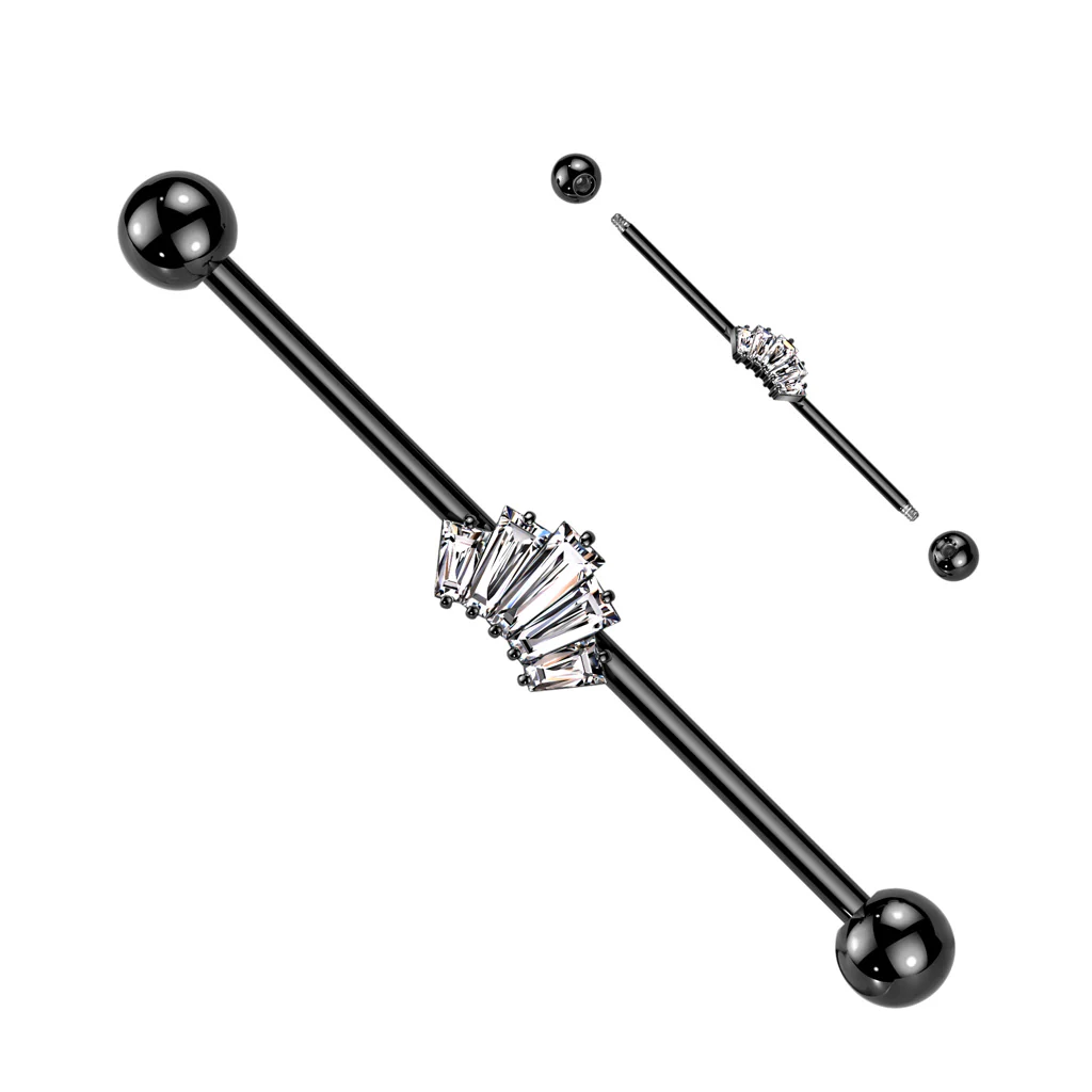 Baguette CZ Crown Surgical Steel Industrial Barbells - Image 3
