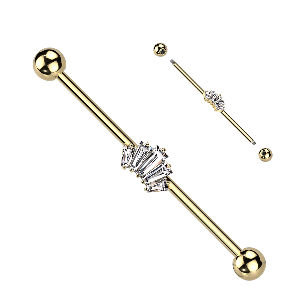 Baguette CZ Crown Surgical Steel Industrial Barbells - Image 4