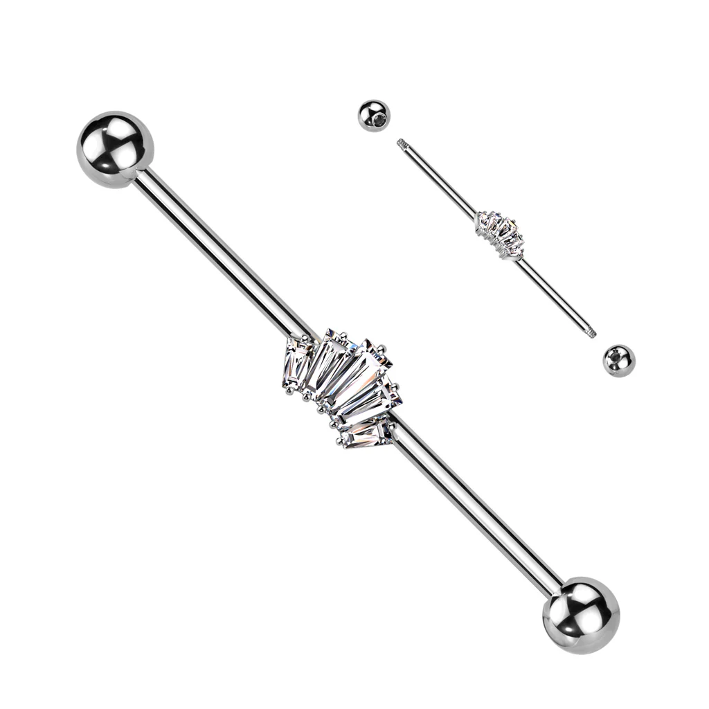 Baguette CZ Crown Surgical Steel Industrial Barbells - Image 5