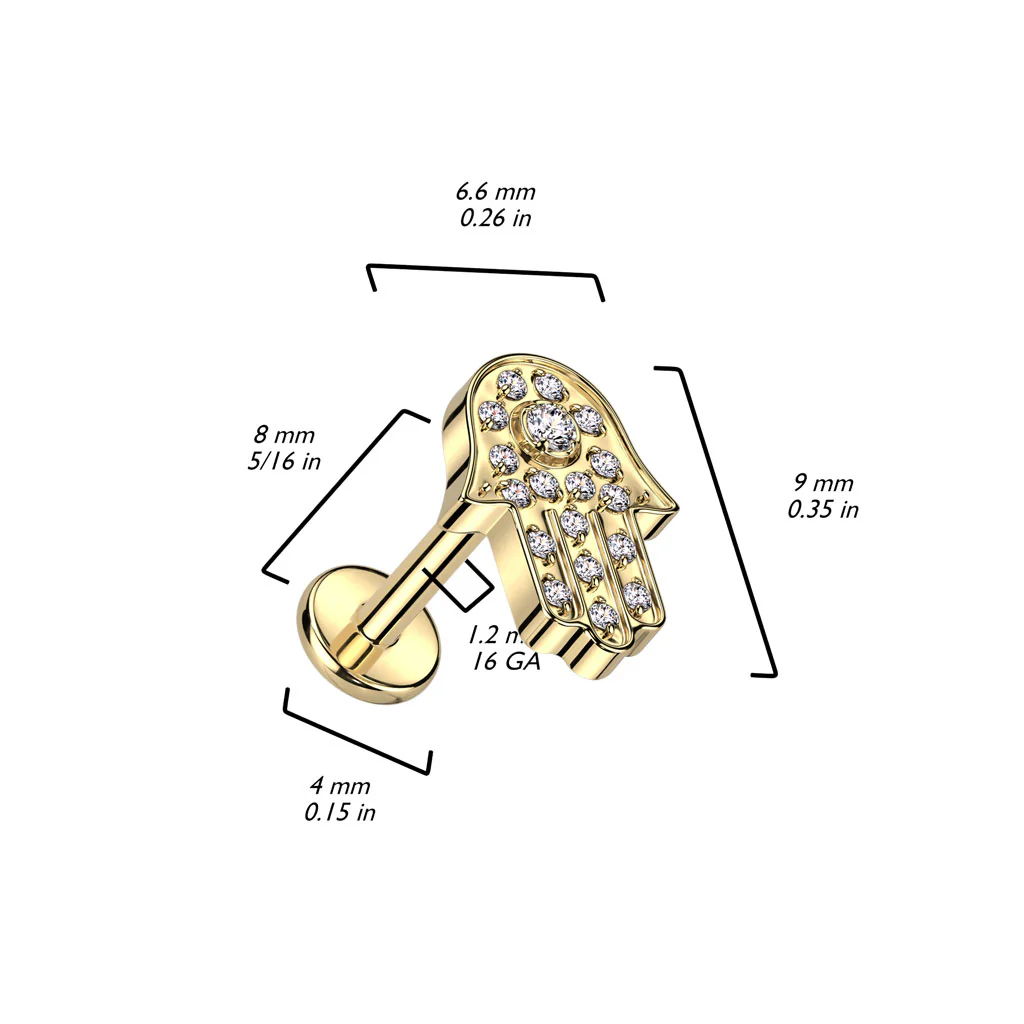 Implant Titanium Hamsa Pave CZ Top Lip Labret - Image 2