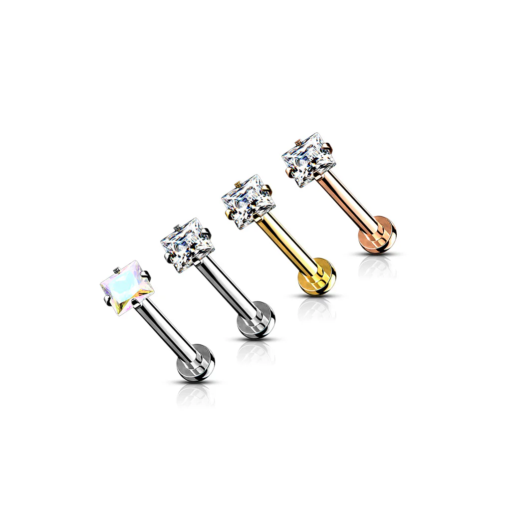 3 mm Square CZ Top Lip Labret Chin Ear Cartilage Tragus And Nose