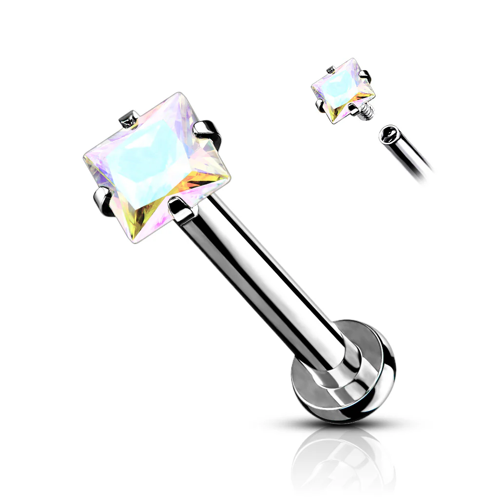 3 mm Square CZ Top Lip Labret Chin Ear Cartilage Tragus And Nose - Image 3