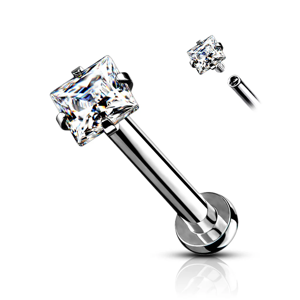 3 mm Square CZ Top Lip Labret Chin Ear Cartilage Tragus And Nose - Image 4