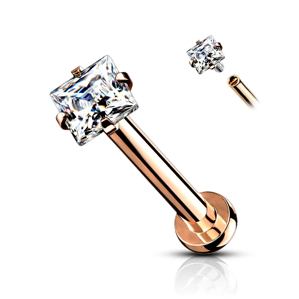3 mm Square CZ Top Lip Labret Chin Ear Cartilage Tragus And Nose - Image 6