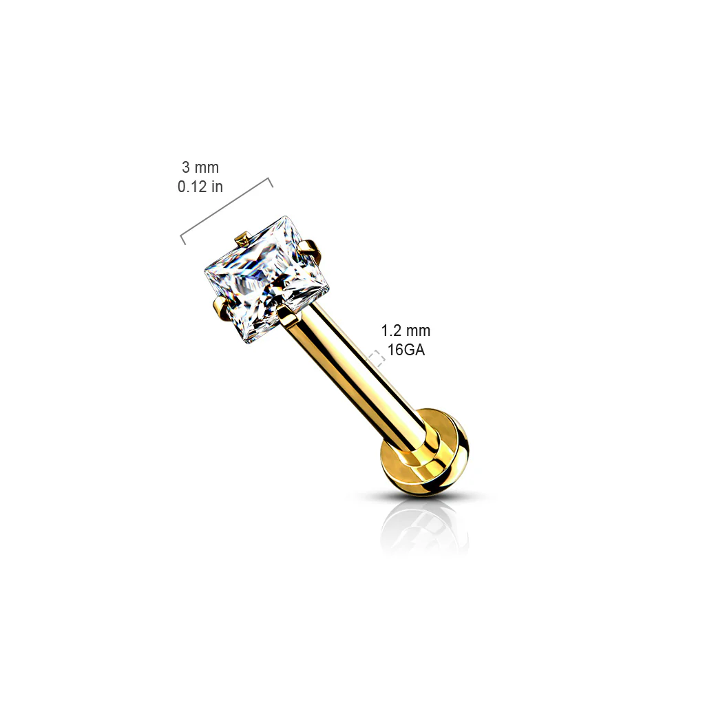 3 mm Square CZ Top Lip Labret Chin Ear Cartilage Tragus And Nose - Image 7