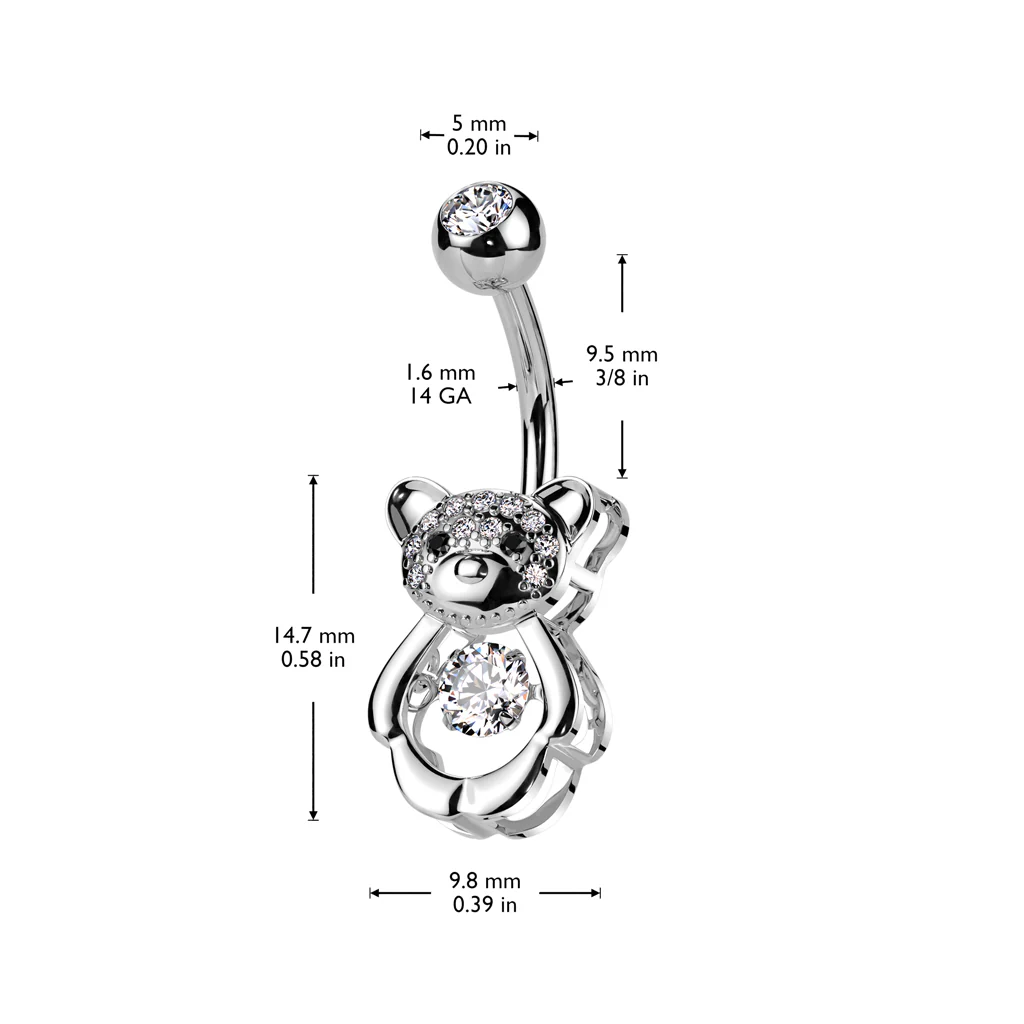 Pave CZ Hollow Bear With CZ Center Belly Button Ring - Image 2