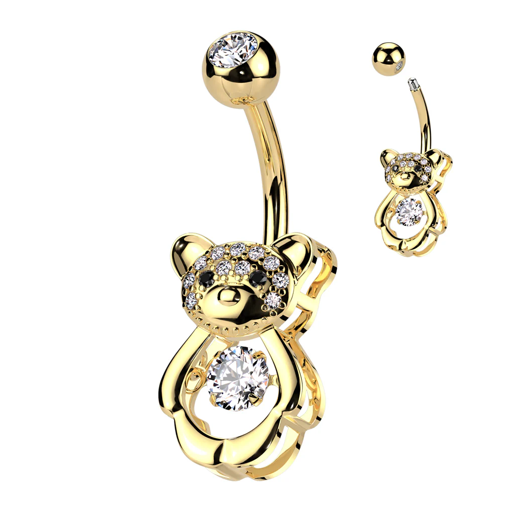 Pave CZ Hollow Bear With CZ Center Belly Button Ring - Image 3