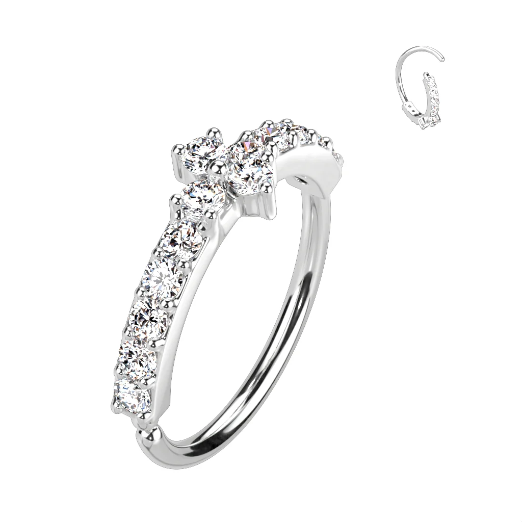 Triple CZ Triangle Center Daith Tragus Helix Earrings Hoop Nose Rings - Image 4