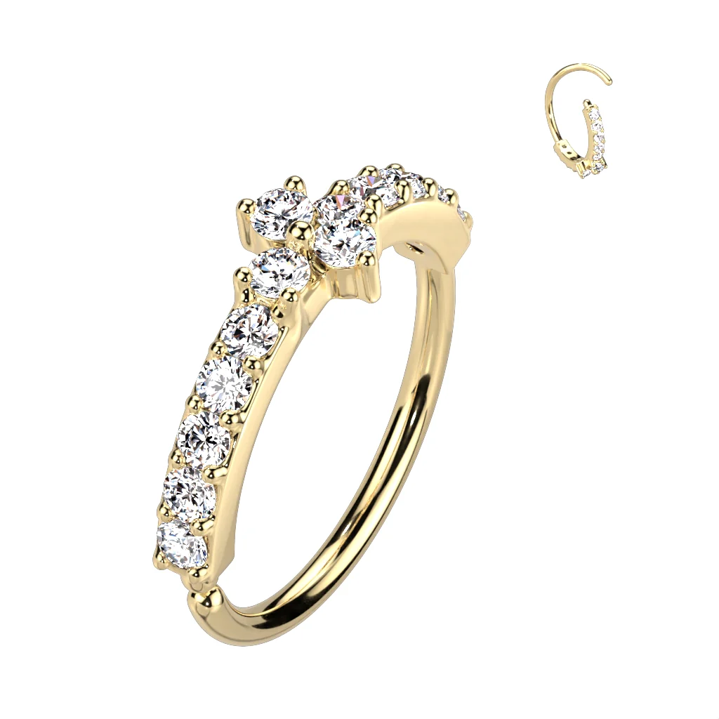 Triple CZ Triangle Center Daith Tragus Helix Earrings Hoop Nose Rings - Image 5
