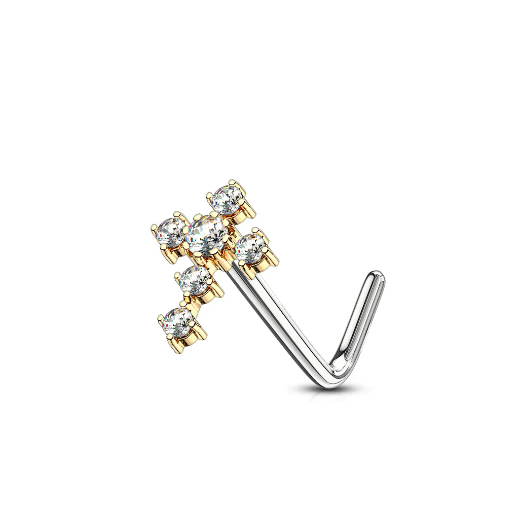 CZ Cross 316L Surgical Steel L Bend Nose Stud Rings - Image 5