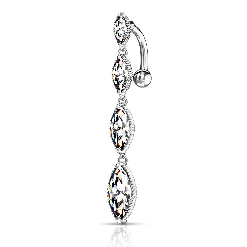 Four Marquise CZ Vertical Drop Top 14kt Gold Plated Navel Belly Button Ring - Image 2