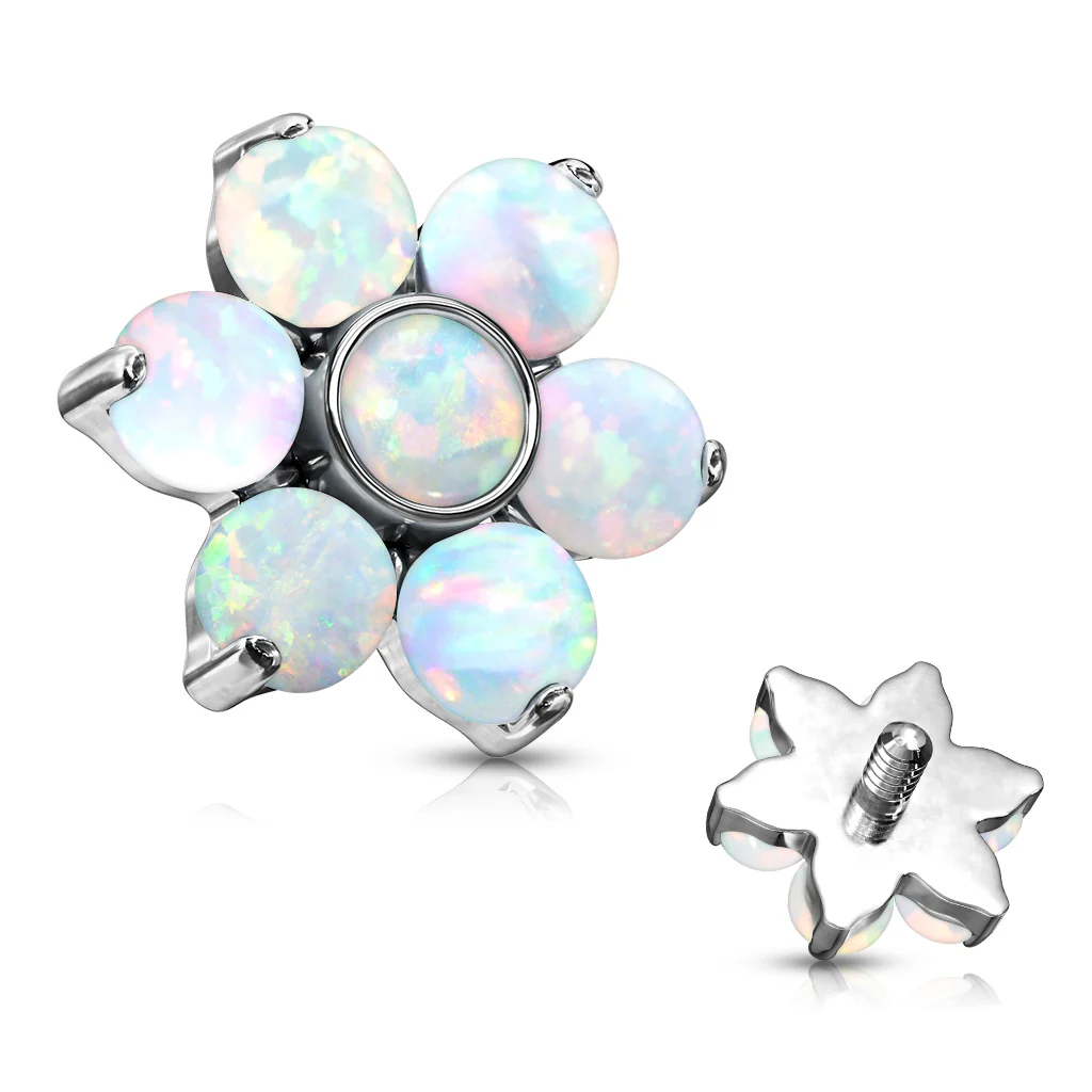 6 mm Opal Prong Set Flower Internal Threaded Dermal Anchor Tops - Image 2