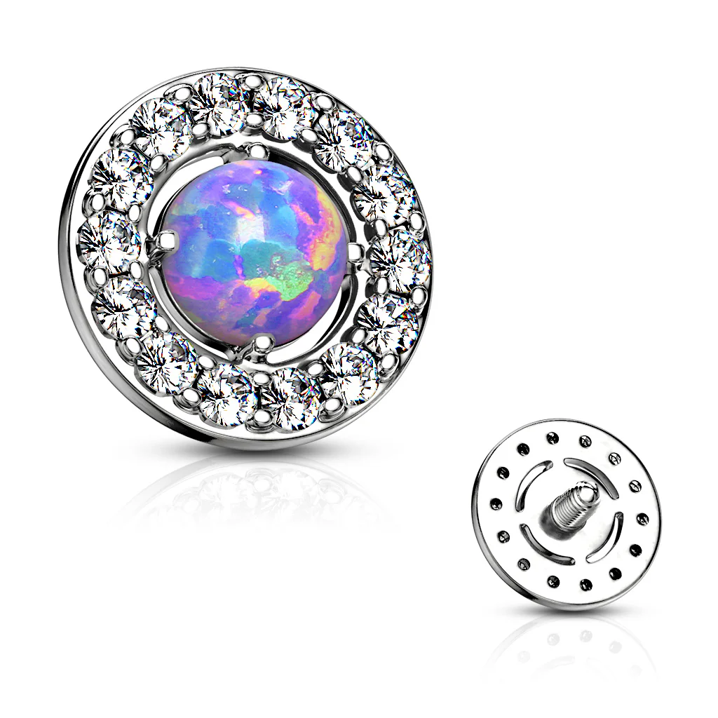 6.5 mm Prong Set Opal Center CZ Internal Threaded Dermal Anchor Tops - Image 8