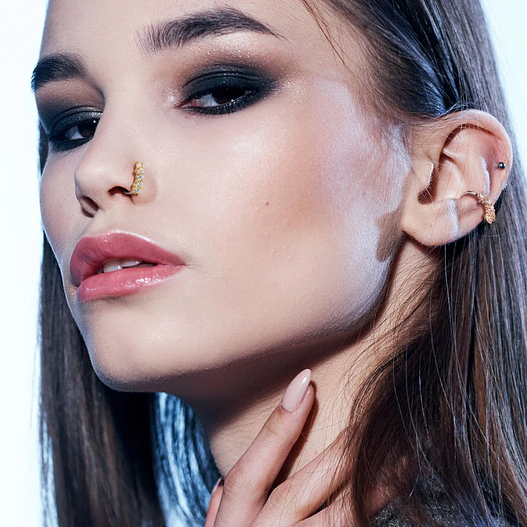 5 CZ Lined Bendale Ear Cartilage Daith Tragus Helix Earrings Hoop Nose Rings - Image 2