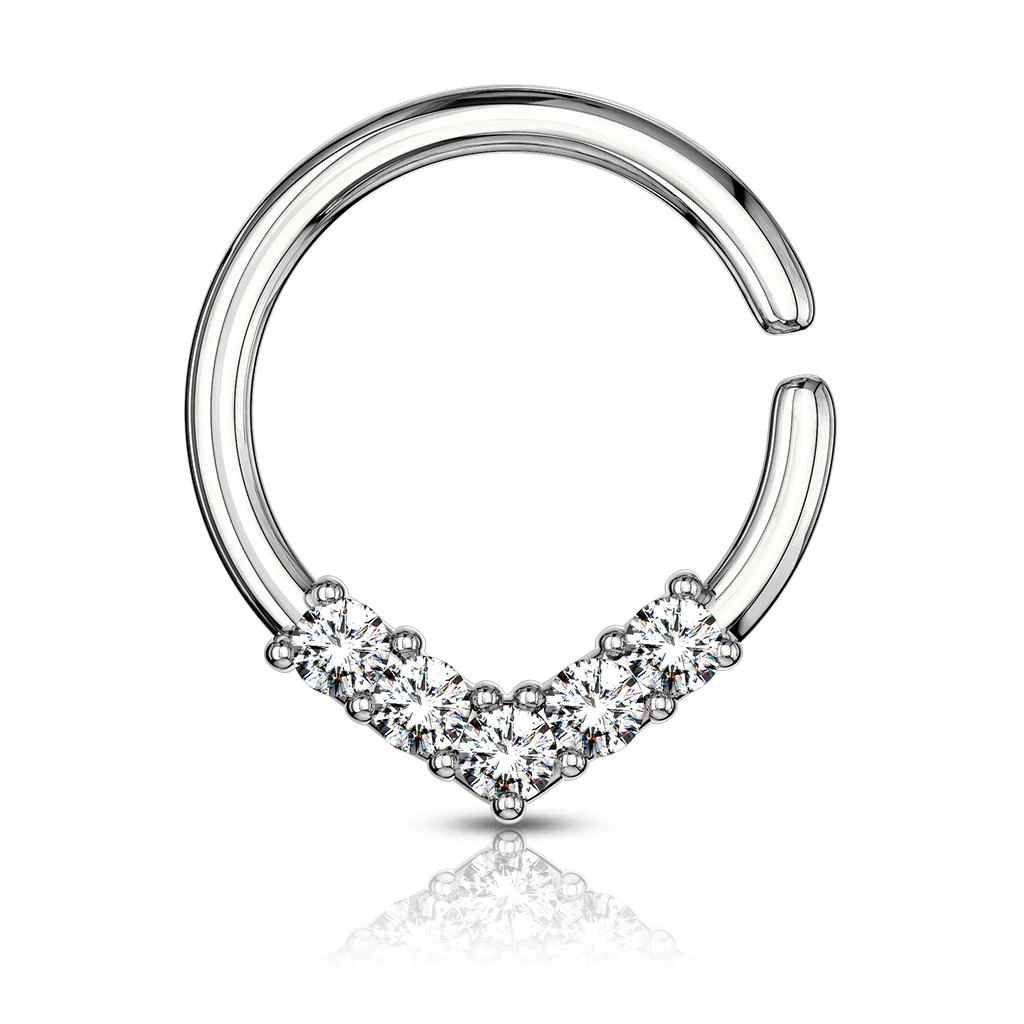 5 CZ V Shaded Ear Cartilage Daith Tragus Helix Earrings Septum Ring - Image 4