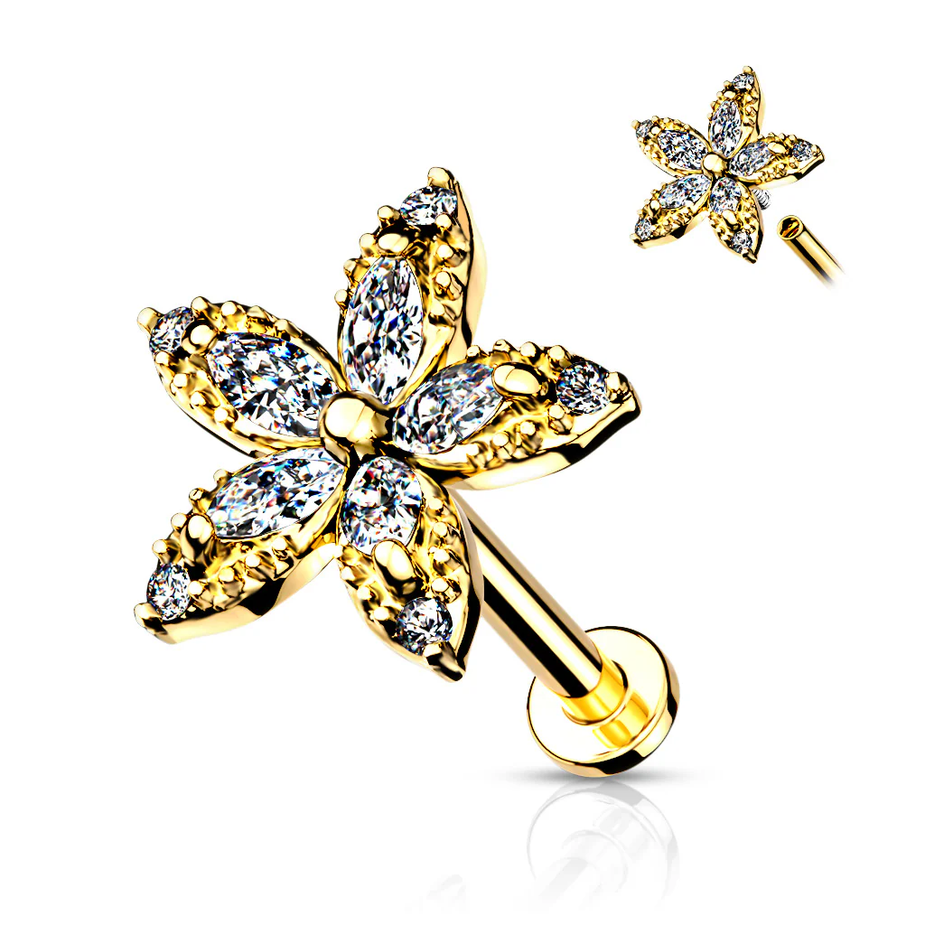 Marquise Flower CZ Labret Tragus Snug Ear Cartilage Helix Studs - Image 4
