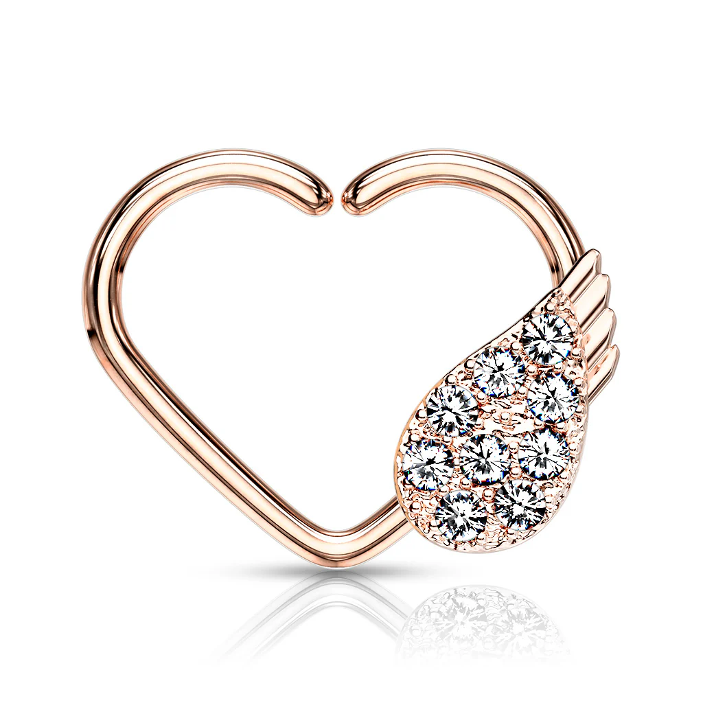Paved Angel Wing Set Heart Shape Ear Cartilage Daith Hoop Helix Tragus Rings - Image 5