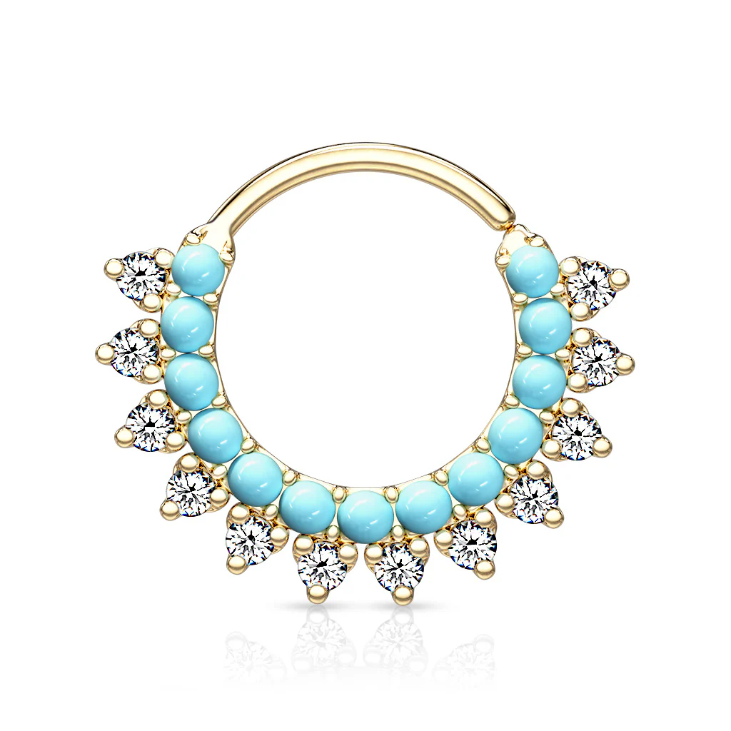 Turquoise & CZ Lined Ear Cartilage Daith Hoop Helix Nose Septum Rings - Image 5