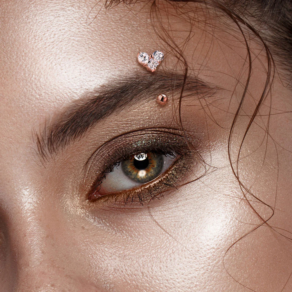 Prong 3 CZ Heat Top Eyebrow Ring Curved Barbells Rook Snug - Image 2