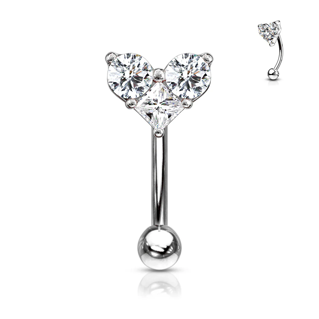 Prong 3 CZ Heat Top Eyebrow Ring Curved Barbells Rook Snug - Image 3