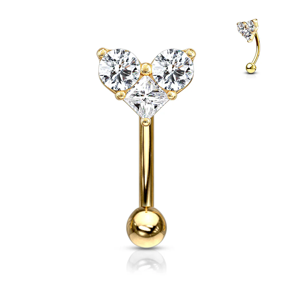 Prong 3 CZ Heat Top Eyebrow Ring Curved Barbells Rook Snug - Image 4