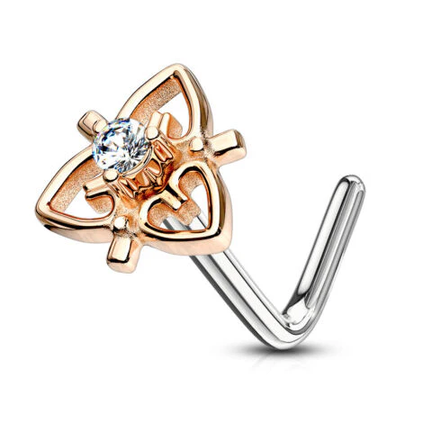 CZ Heart Filigree Top Surgical Steel L Bend Nose Stud Rings - Image 6
