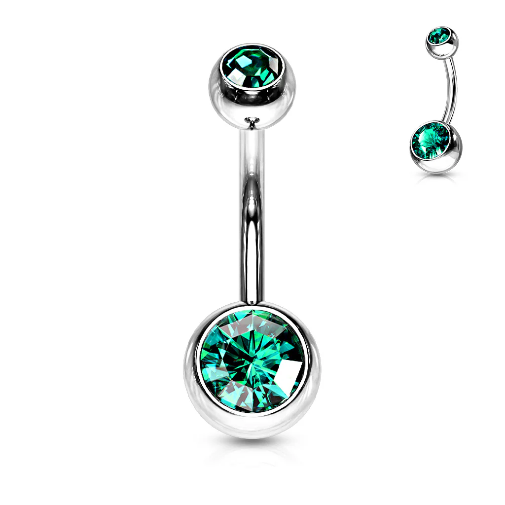 Double Gem 316L Surgical Steel Navel Belly Button Ring - Image 15
