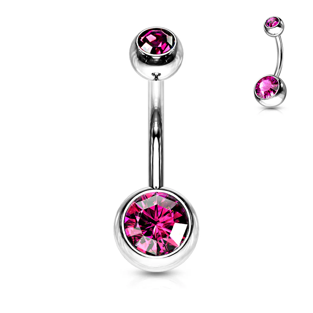 Double Gem 316L Surgical Steel Navel Belly Button Ring - Image 16