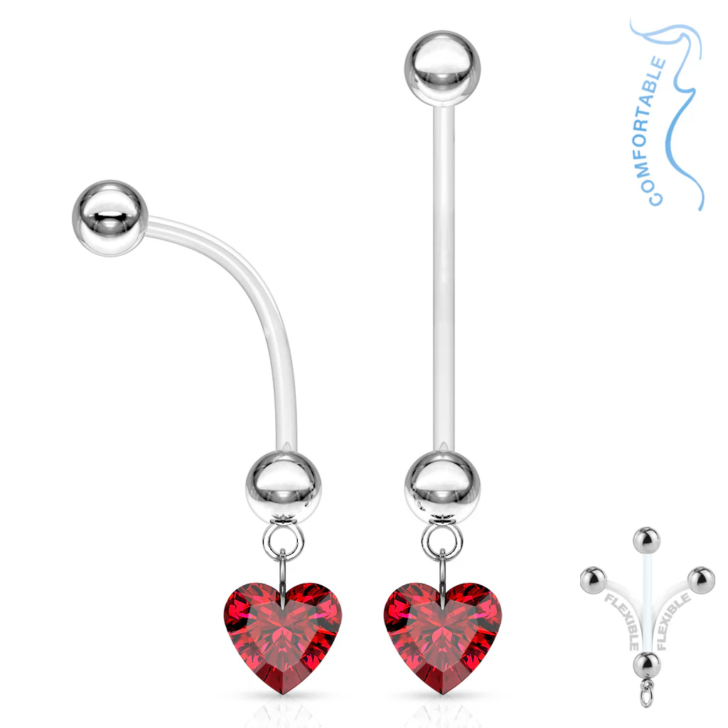Heart Gem Dangle Pregnancy Bio Flex Barbell Navel Belly Button Ring - Image 4