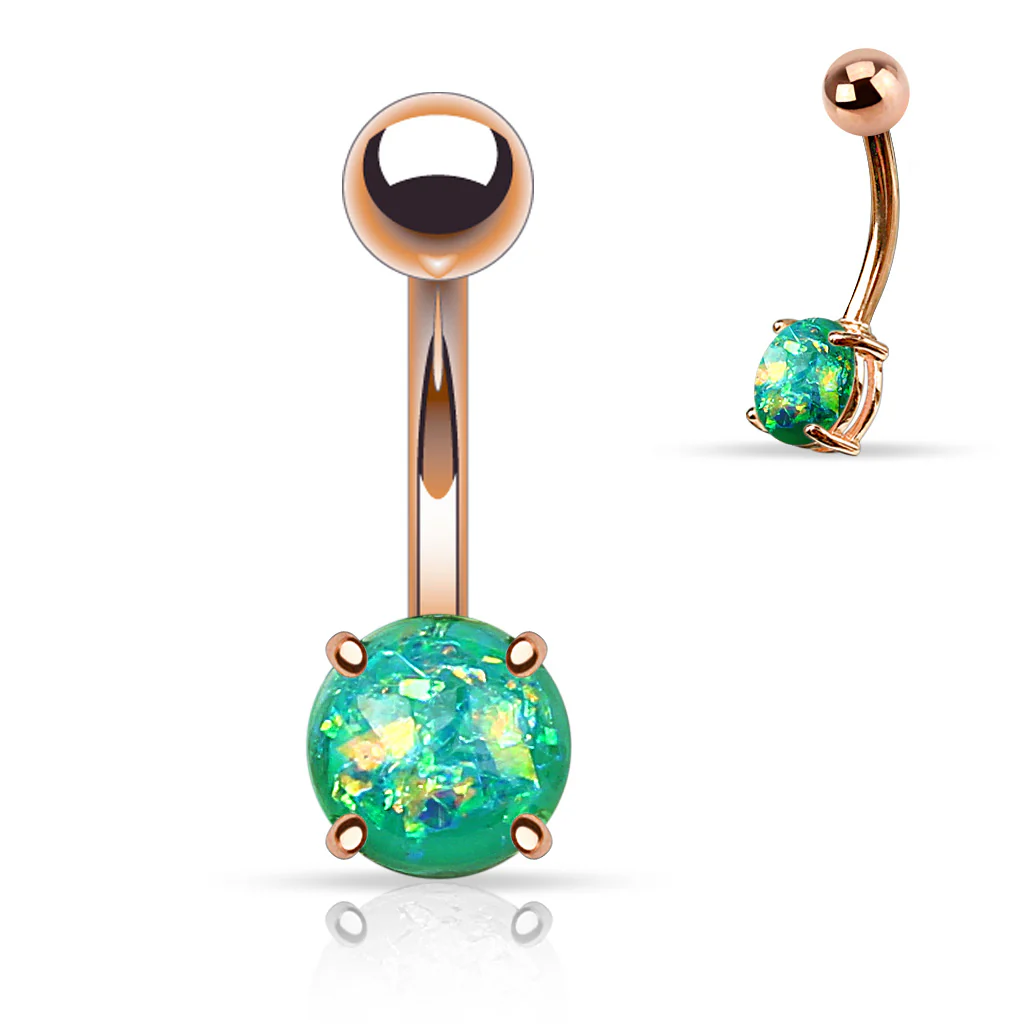 Opal Glitter Prong Set Rose Gold Plated Belly Button Navel Rings - Image 6