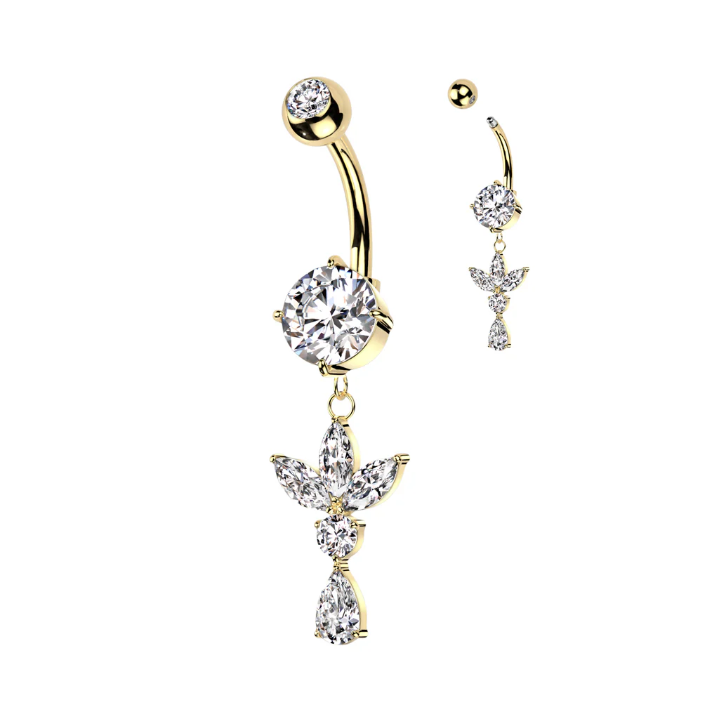 3 Marquise CZ Leaf and Pear CZ Dangle Belly Button Navel Rings - Image 4