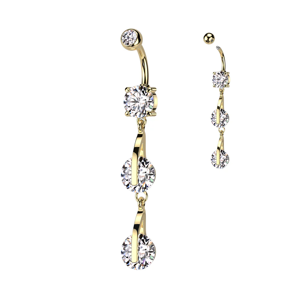 Double CZ Dangle 316L Surgical Steel Belly Button Navel Rings - Image 4