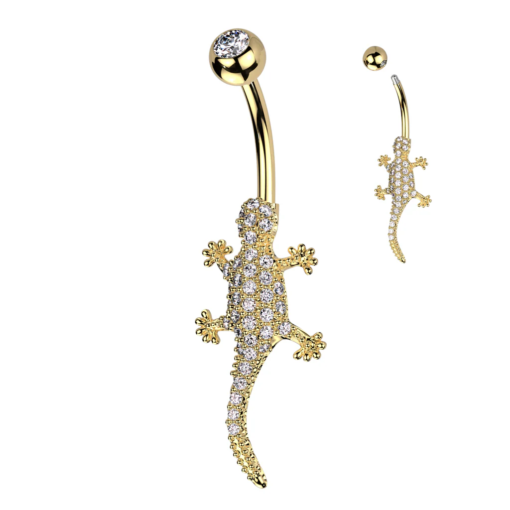 316L Surgical Steel Pave Clear CZ Lizard Belly Button Ring - Image 3