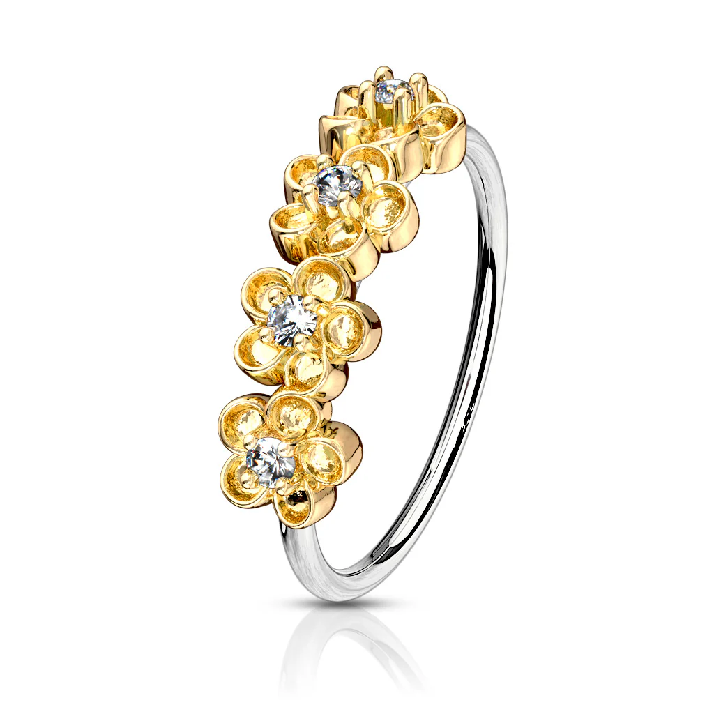 CZ Paved Flower Bendable Hoop For Nose Ear Cartilage Helix Tragus 20G - Image 3