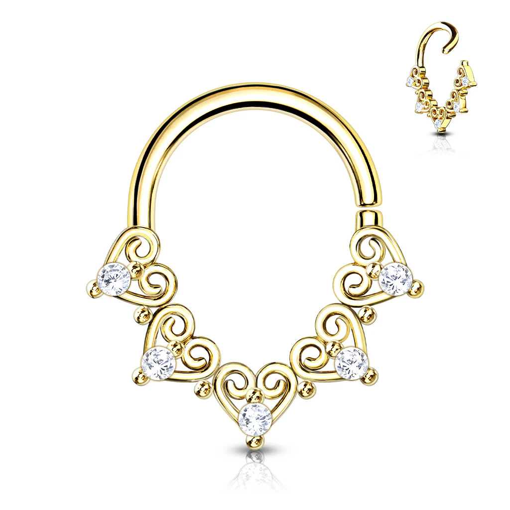 Heart Filigree with Mini CZ Bendable Hoop for Daith, Cartilage Nose Septum - Image 3