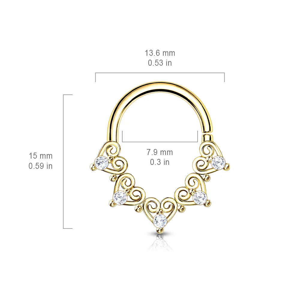 Heart Filigree with Mini CZ Bendable Hoop for Daith, Cartilage Nose Septum - Image 4