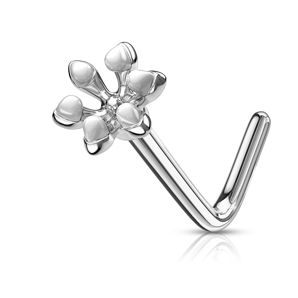Enamel Flower Top 316L Surgical Steel L Bend Nose Studs Rings - Image 5