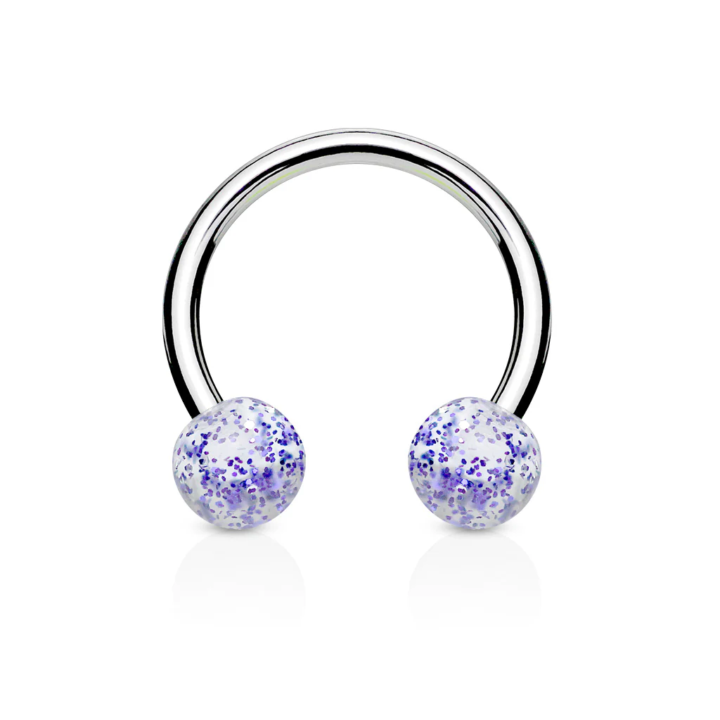 Pair Ultra Glitter Balls 316L Surgical Steel Horseshoe Circular Barbells - Image 2