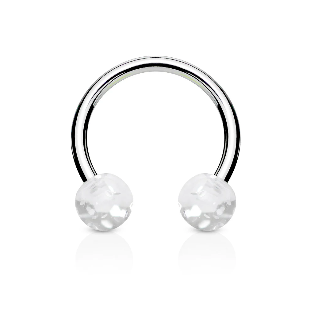 Pair Ultra Glitter Balls 316L Surgical Steel Horseshoe Circular Barbells - Image 3