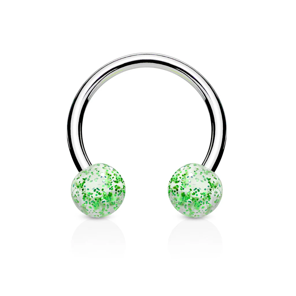 Pair Ultra Glitter Balls 316L Surgical Steel Horseshoe Circular Barbells - Image 4