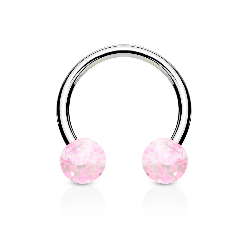 Pair Ultra Glitter Balls 316L Surgical Steel Horseshoe Circular Barbells - Image 6
